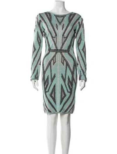 Pre-owned Herve Leger Graphic Print Knee-length Dress In Blue