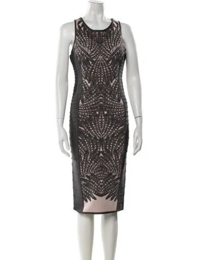 Pre-owned Herve Leger Graphic Print Knee-length Dress In Gray