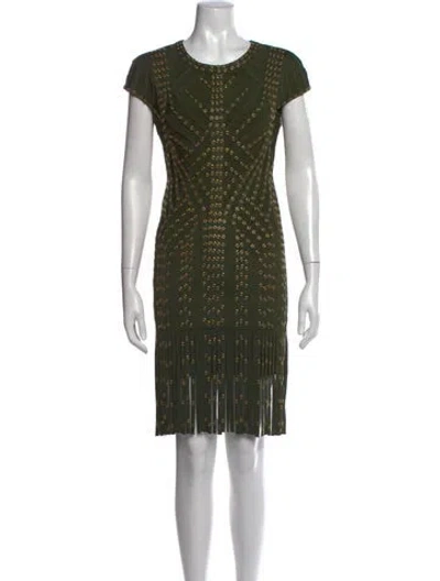 Pre-owned Herve Leger Graphic Print Knee-length Dress In Green