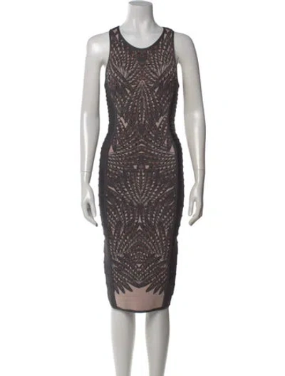 Pre-owned Herve Leger Graphic Print Knee-length Dress In Multi