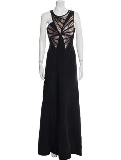 Pre-owned Herve Leger Graphic Print Long Dress In Black/pink