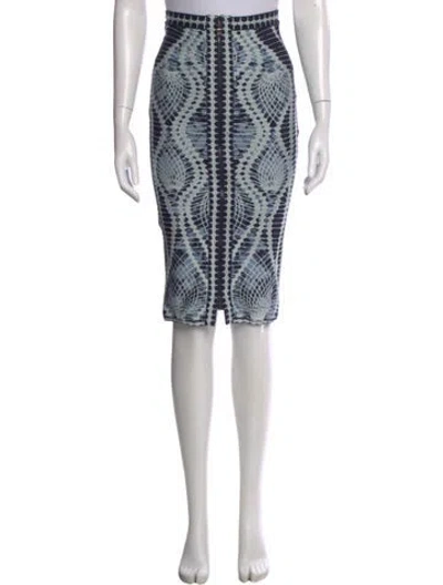 Pre-owned Herve Leger Graphic Print Midi Length Skirt In Blue