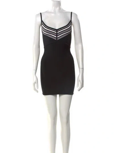 Pre-owned Herve Leger Graphic Print Mini Dress In Black