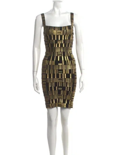 Pre-owned Herve Leger Graphic Print Mini Dress In Black