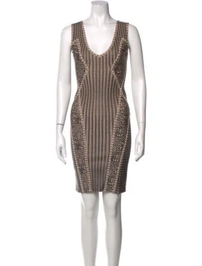 Pre-owned Herve Leger Graphic Print Mini Dress In Black