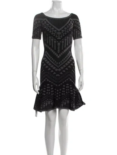 Pre-owned Herve Leger Graphic Print Mini Dress In Black