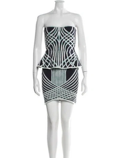 Pre-owned Herve Leger Graphic Print Mini Dress In Blue