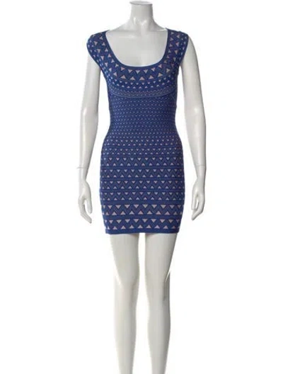 Pre-owned Herve Leger Graphic Print Mini Dress In Blue