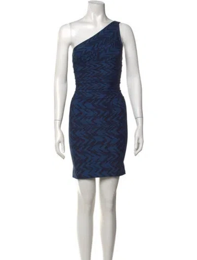 Pre-owned Herve Leger Graphic Print Mini Dress In Blue