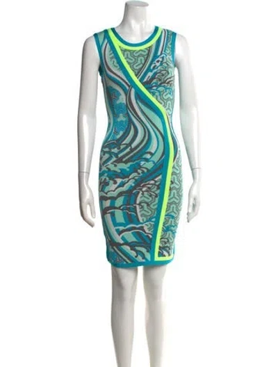 Pre-owned Herve Leger Graphic Print Mini Dress In Blue
