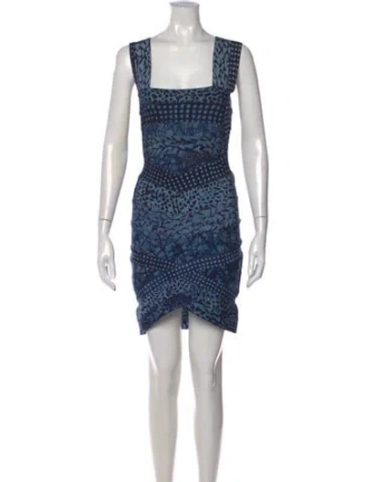 Pre-owned Herve Leger Graphic Print Mini Dress In Blue