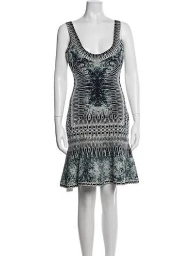 Pre-owned Herve Leger Graphic Print Mini Dress In Blue