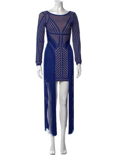 Pre-owned Herve Leger Graphic Print Mini Dress In Blue