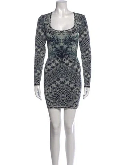 Pre-owned Herve Leger Graphic Print Mini Dress In Blue
