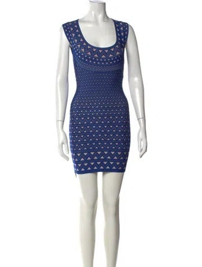 Pre-owned Herve Leger Graphic Print Mini Dress In Blue