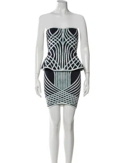 Pre-owned Herve Leger Graphic Print Mini Dress In Blue