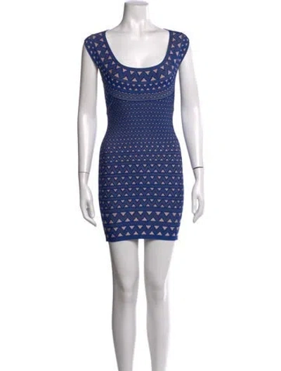 Pre-owned Herve Leger Graphic Print Mini Dress In Blue