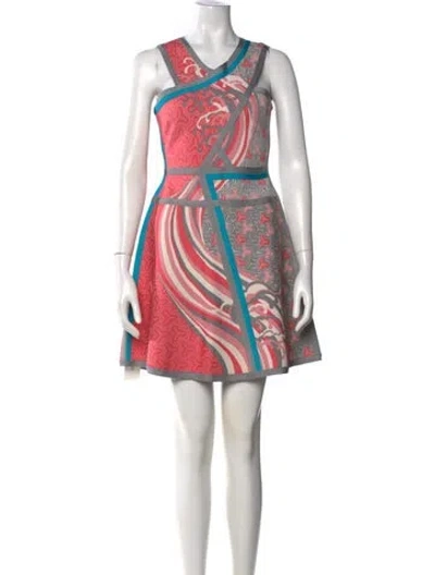 Pre-owned Herve Leger Graphic Print Mini Dress In Gray