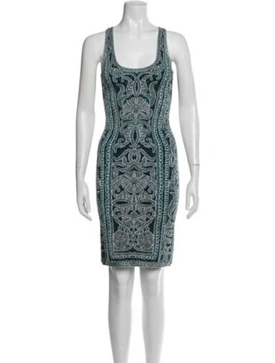 Pre-owned Herve Leger Graphic Print Mini Dress In Green