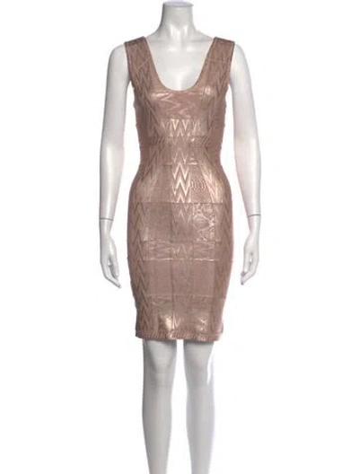 Pre-owned Herve Leger Graphic Print Mini Dress In Metallic/pink
