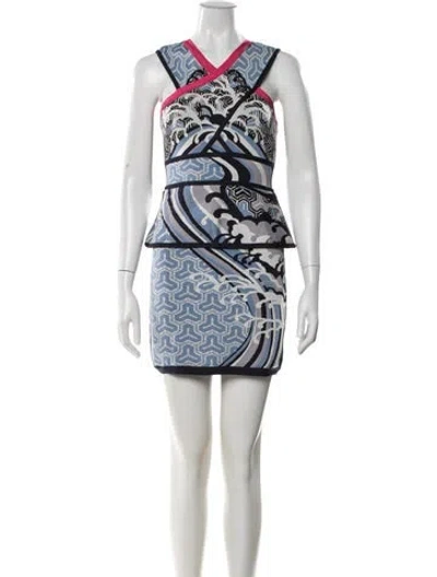 Pre-owned Herve Leger Graphic Print Mini Dress In Multi