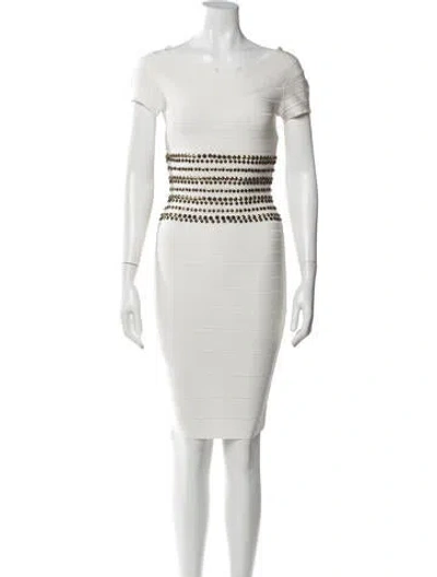 Pre-owned Herve Leger Graphic Print Mini Dress In Neutral