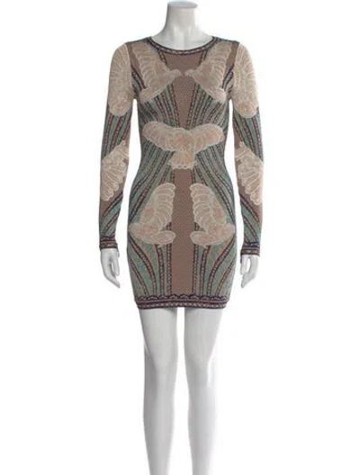 Pre-owned Herve Leger Graphic Print Mini Dress In Neutral