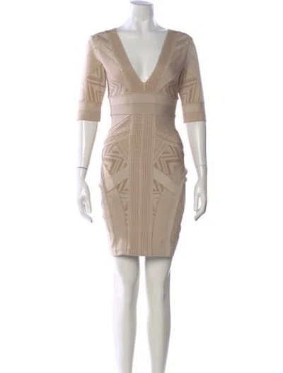 Pre-owned Herve Leger Graphic Print Mini Dress In Neutral