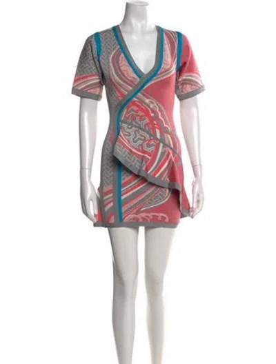 Pre-owned Herve Leger Graphic Print Mini Dress In Red