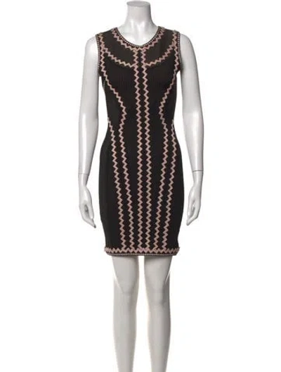Pre-owned Herve Leger Graphic Print Mini Dress W/ Tags In Black