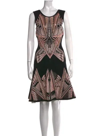 Pre-owned Herve Leger Graphic Print Mini Dress W/ Tags In Black