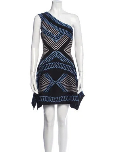 Pre-owned Herve Leger Graphic Print Mini Dress W/ Tags In Blue