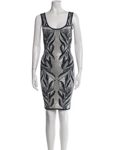 Pre-owned Herve Leger Graphic Print Mini Dress W/ Tags In White