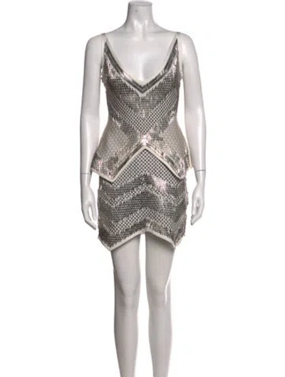 Pre-owned Herve Leger Graphic Print Mini Dress W/ Tags In White