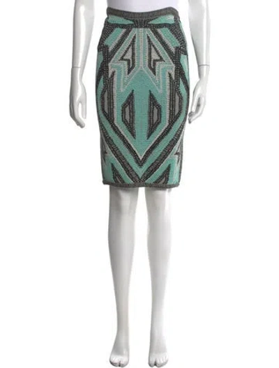 Pre-owned Herve Leger Graphic Print Mini Skirt In Blue