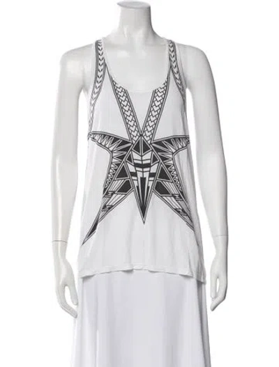 Pre-owned Herve Leger Graphic Print Scoop Neck Top In White