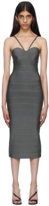Herve Leger Gray Recycled Rayon Midi Dress In Charcoal 051