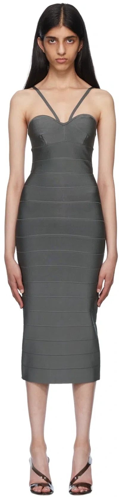 Herve Leger Gray Recycled Rayon Midi Dress In Grey