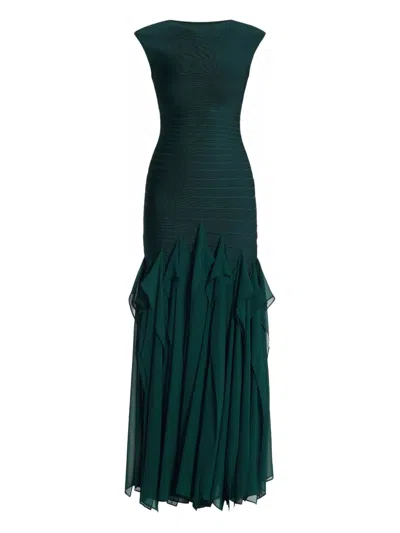 Herve Leger 미아 러플 이브닝 드레스 In Green