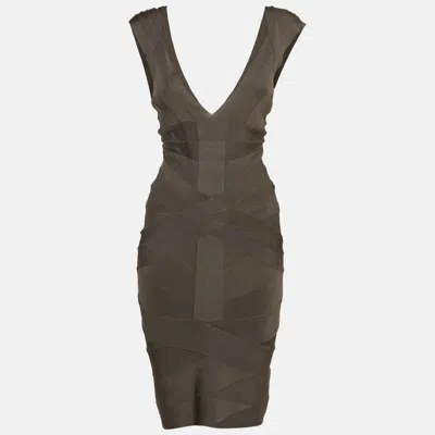 Pre-owned Herve Leger Grey Bandage Knit Mini Lane Dress S