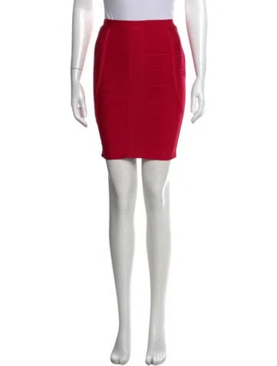 Pre-owned Herve Leger Grosgrain Trim Mini Skirt W/ Tags In Red
