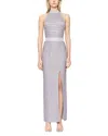 Herve Leger Halter Eyelash Knit Gown In Met Silver