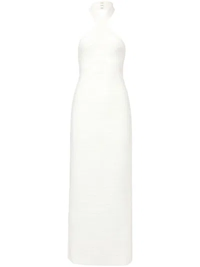 Herve Leger Halterneck Bandage Maxi Dress In White