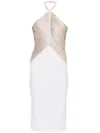 Herve Leger Draped Fringe Halter Midi Dress In White