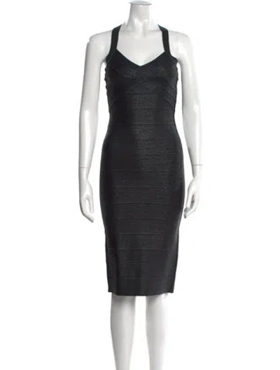 Pre-owned Herve Leger Halterneck Knee-length Dress In Black