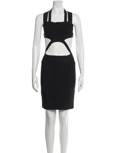 Pre-owned Herve Leger Halterneck Knee-length Dress In Black