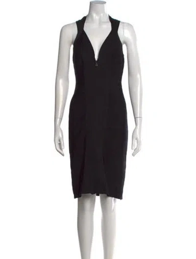 Pre-owned Herve Leger Halterneck Knee-length Dress In Black