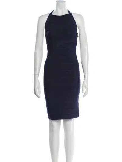 Pre-owned Herve Leger Halterneck Knee-length Dress In Blue
