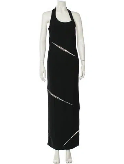 Pre-owned Herve Leger Halterneck Long Dress In Black