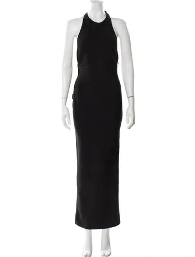Pre-owned Herve Leger Halterneck Long Dress In Black